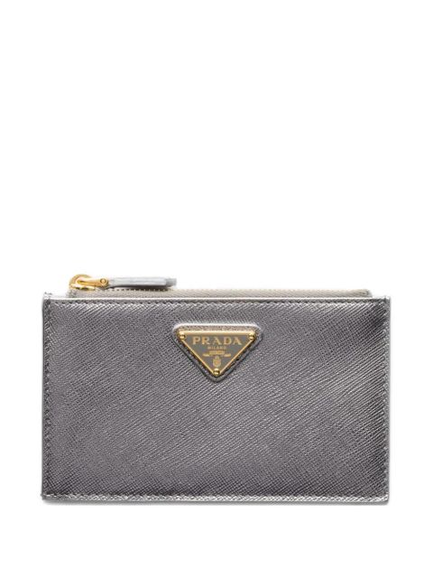 Prada triangle-logo zip-fastening leather card holder - Grey