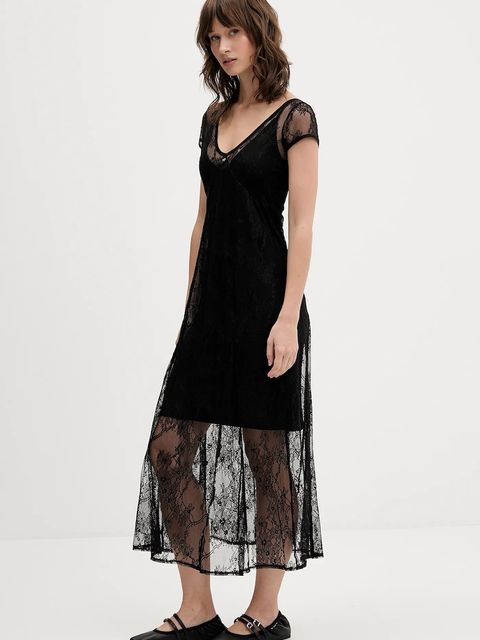 Tommy Jeans sukienka kolor czarny maxi rozkloszowana DW0DW21507