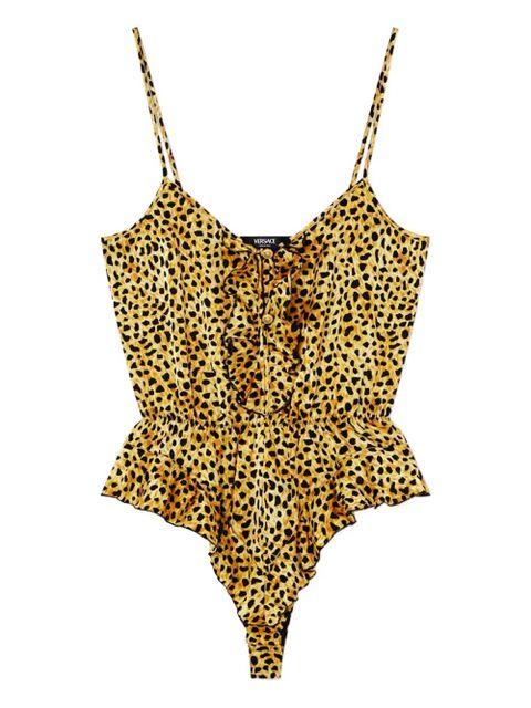 Versace leopard-print ruffled bodysuit - Yellow - zdjęcie produktu nr 1