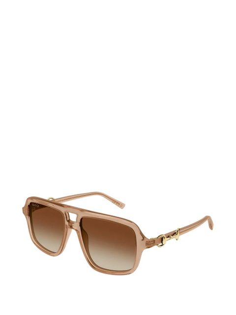 Gucci Eyewear horsebit-detail geometric-frame sunglasses - Brown - zdjęcie produktu nr 2