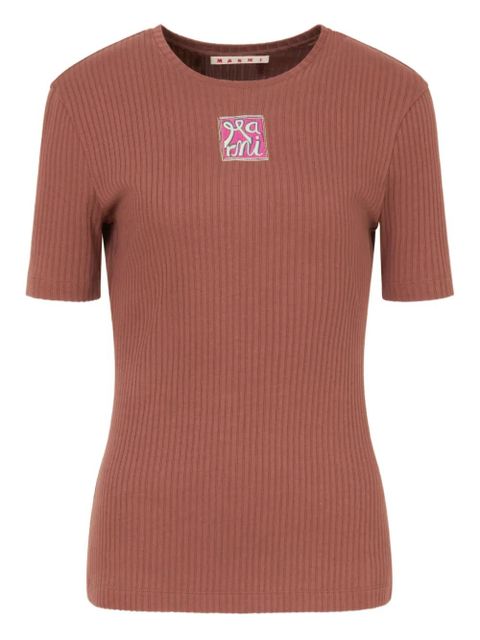 Marni ribbed embroidered logo T-shirt - Brown - zdjęcie produktu nr 1