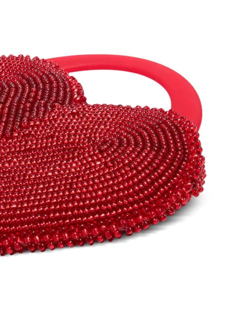Vanina Reine de Coeur beaded heart clutch bag - Red