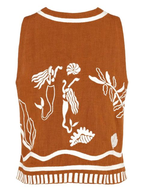 ERES Oursin embroidered sleeveless vest - Brown