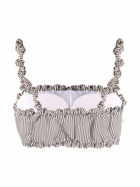 GANNI ruched striped bikini top - Brown - zdjęcie produktu nr 2