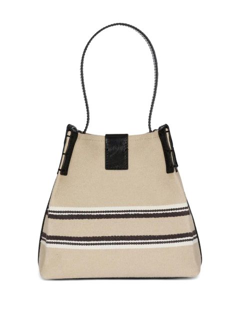 Balmain Release striped-detail bucket bag - Neutrals