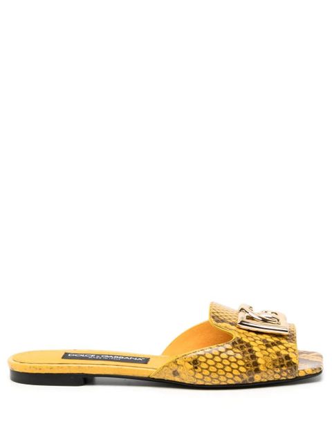 Dolce & Gabbana logo-plaque snakeskin slides - Yellow - zdjęcie produktu nr 1
