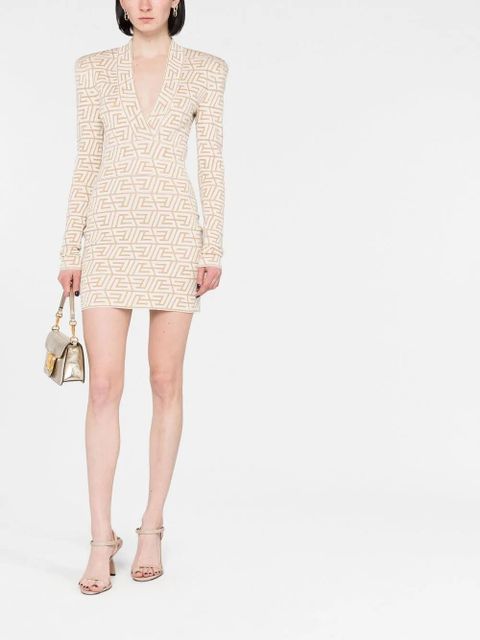 Balmain monogram-jacquard mini dress - Neutrals