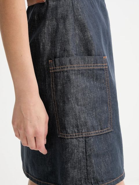 Marc O'Polo spódnica z domieszką lnu kolor granatowy mini rozkloszowana 506909624033