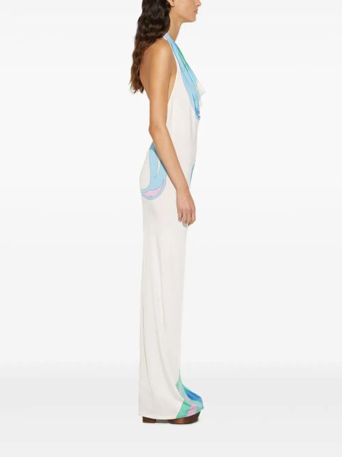 PUCCI Cigni-print halterneck dress - White