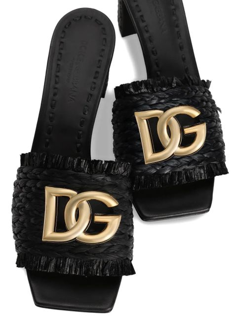 Dolce & Gabbana raffia with braid and fringe mules - Black