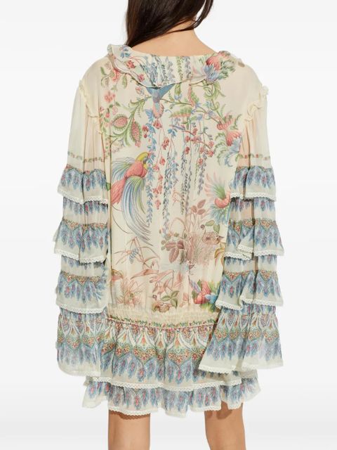 ETRO floral-pattern ruffled mini dress - Neutrals