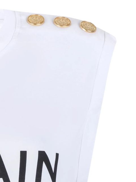 Balmain printed button-embellished tank top - White
