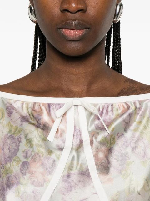 Alessandra Rich bow floral silk midi dress - Neutrals