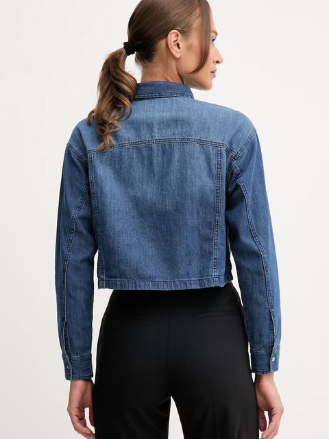 United Colors of Benetton koszula bawełniana jeansowa damska kolor niebieski relaxed z kołnierzykiem klasycznym 528SDQ0C7 - zdjęcie produktu nr 2