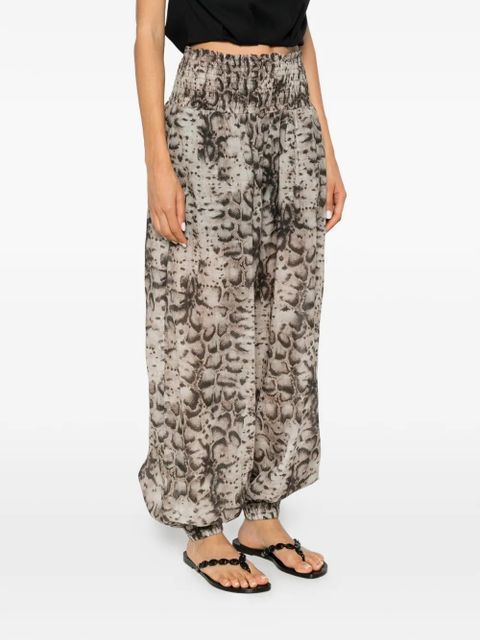 PINKO Bore snakeskin-print smocked trousers - Neutrals