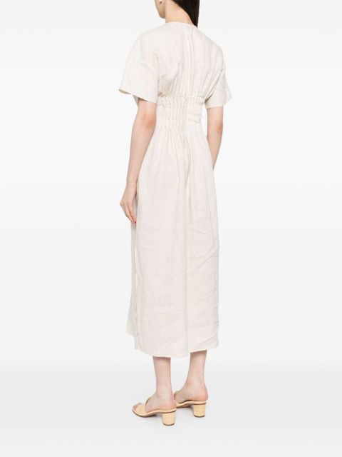 STAUD pintuck-detailing linen dress - Neutrals