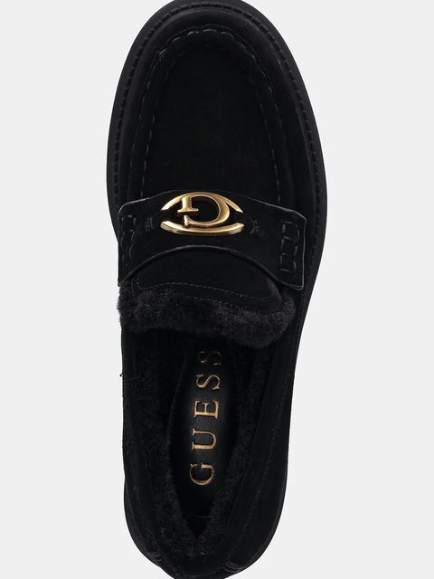 Guess mokasyny zamszowe YANIKAY damskie kolor czarny na płaskim obcasie FLFYKY SUE14 - zdjęcie produktu nr 2