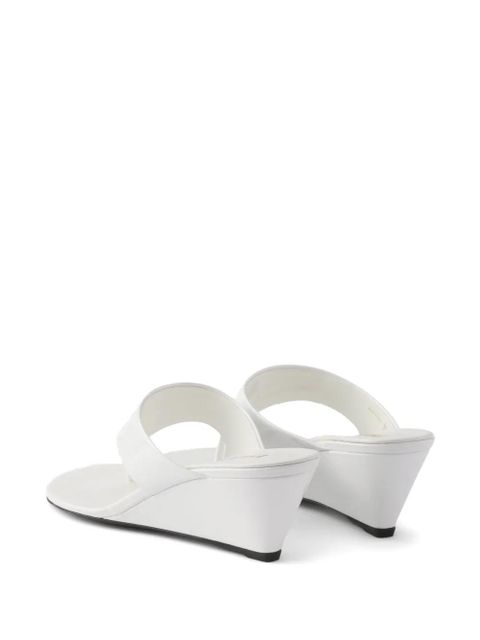 Prada patent-leather wedge sandals - White