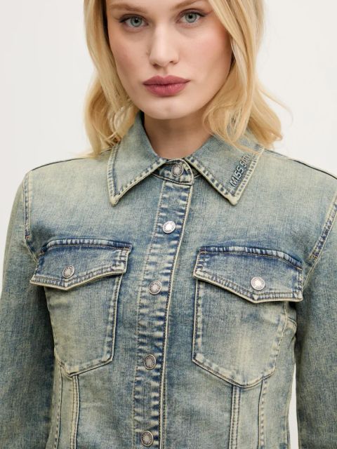 Miss Sixty koszula damska kolor niebieski slim z kołnierzykiem klasycznym 6S1XJ49600