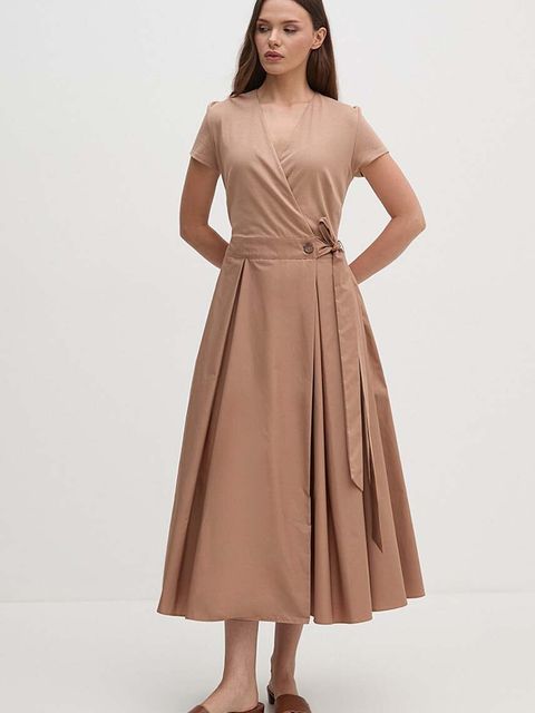 Sandro Ferrone sukienka bawełniana kolor beżowy midi rozkloszowana SFS18XBDRAGUSA