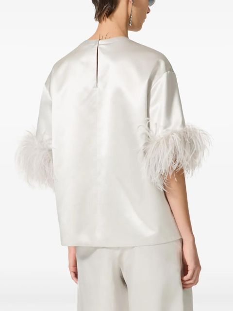 Valentino Garavani feathered-sleeve silk blouse - Neutrals