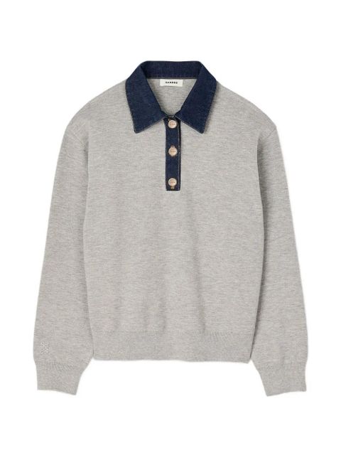 SANDRO contrast-denim polo-collar sweater - Grey - zdjęcie produktu nr 1