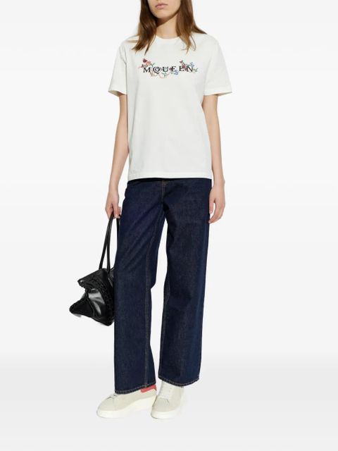 Alexander McQueen floral-embroidered logo T-shirt - White - zdjęcie produktu nr 2