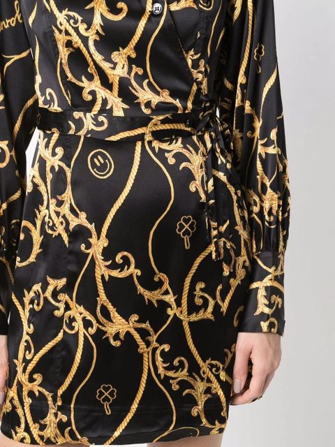 GANNI organic-silk printed wrap dress - Black