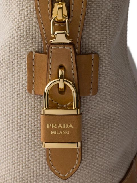 Prada large canvas and leather shopping bag - Neutrals