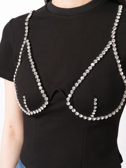 AREA crystal-embellished cup-chain T-shirt - Black