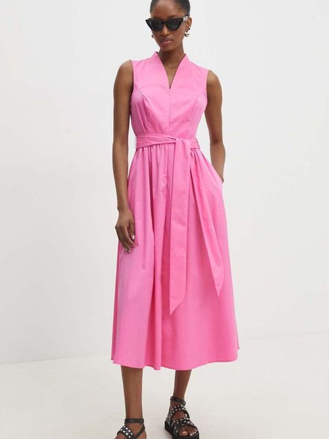 Answear.LAB sukienka kolor różowy midi rozkloszowana