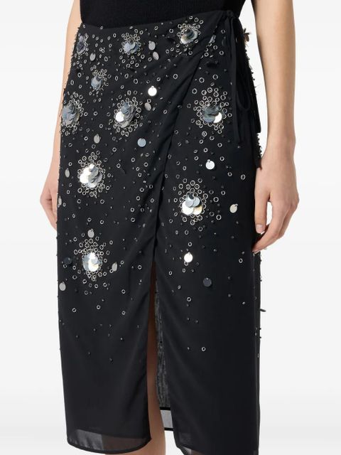Blumarine embroidered-sequins wrap mid skirt - Black