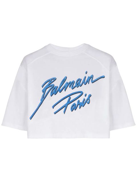 Balmain logo-flocked cropped T-shirt - White - zdjęcie produktu nr 1