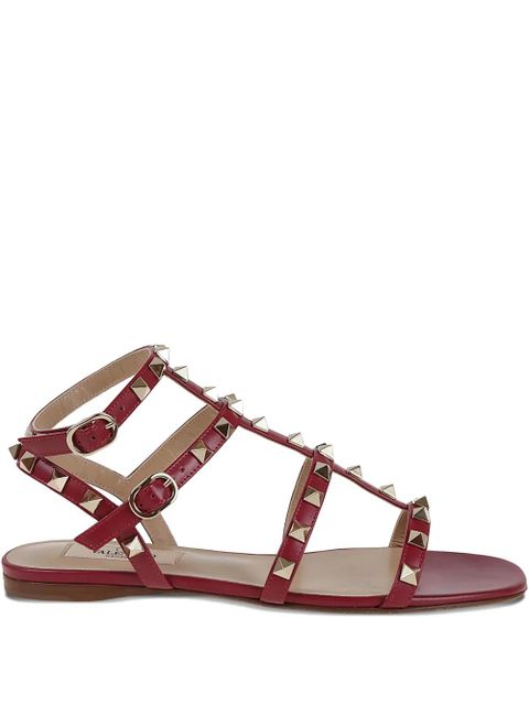 Valentino Garavani studded leather flat sandals - Red - zdjęcie produktu nr 1