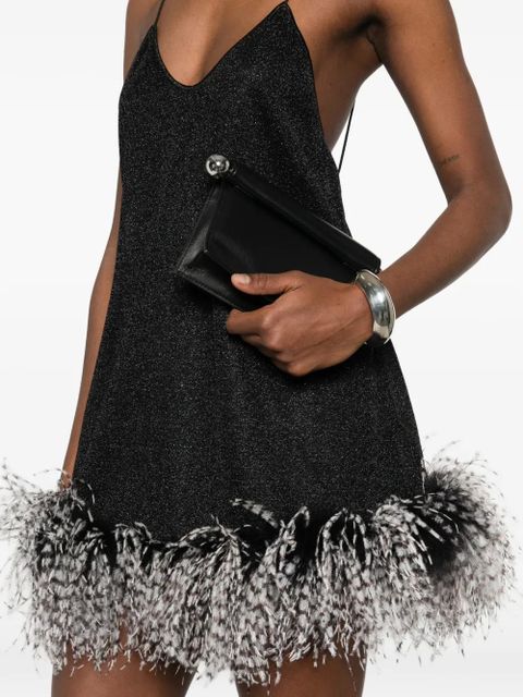 Oséree feather-trim V-neck mini dress - Black