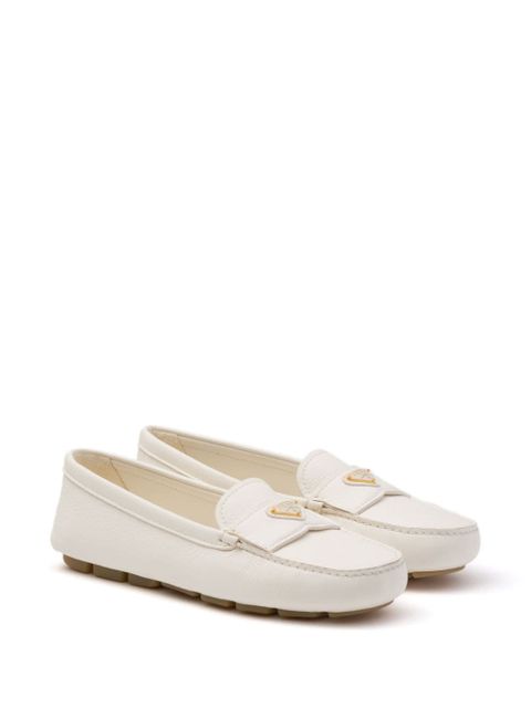 Prada enamel triangle-logo leather loafers - Neutrals
