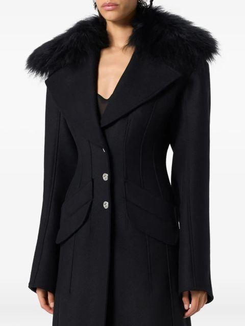 Blumarine faux-fur-trimmed coat - Black