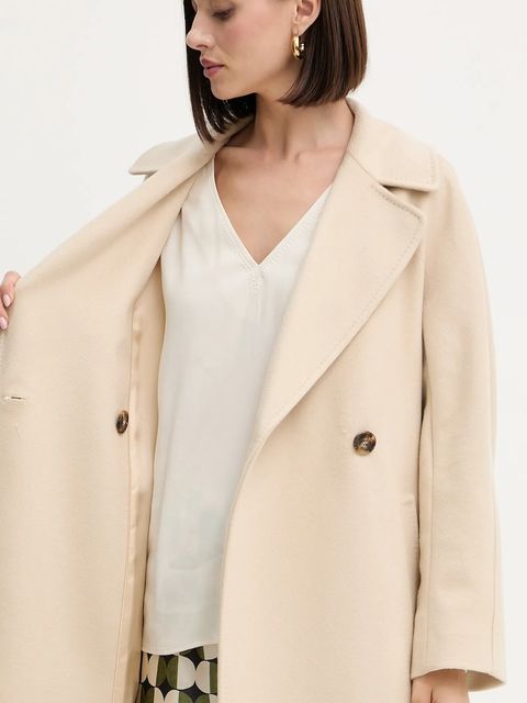 Weekend Max Mara płaszcz wełniany RESINA damski kolor beżowy przejściowy oversize 2525016031600