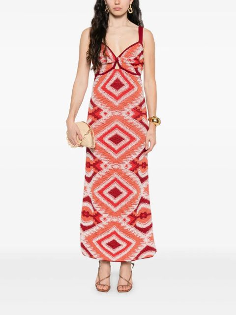 Johanna Ortiz Vintage Affair geometric-pattern midi dress - Red - zdjęcie produktu nr 2