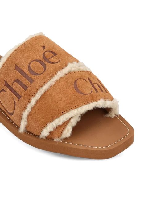 Chloé Woody logo-embellished shearling sandals - Brown