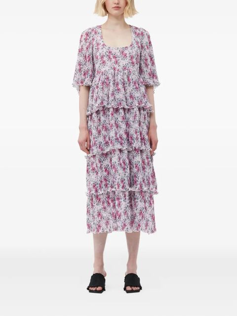 GANNI pleated floral-print midi dress - White - zdjęcie produktu nr 2