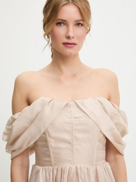 Answear.LAB sukienka kolor beżowy mini rozkloszowana