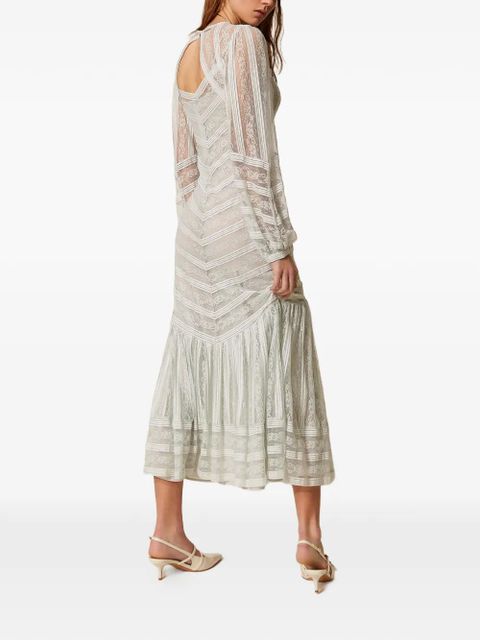 TWINSET striped laced midi dress - Neutrals