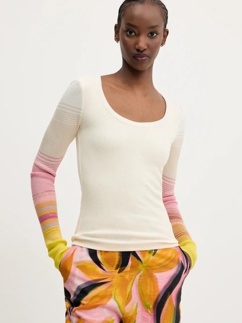 Desigual longsleeve CHURCHILL kolor beżowy 25SWTK77 - zdjęcie produktu nr 1