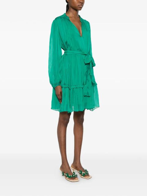 SOLOTRE V-neck belted mini dress - Green