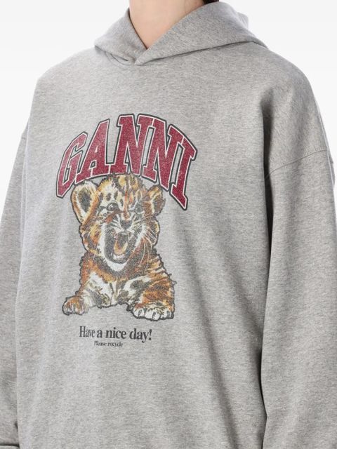 GANNI tiger-graphic hoodie - Grey