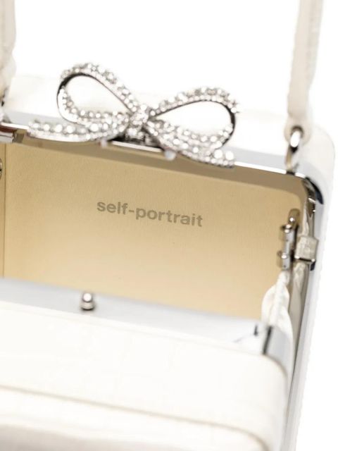 Self-Portrait micro crocodille-effect leather tote bag - Neutrals