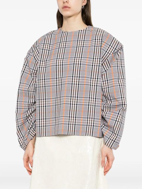 A.W.A.K.E. Mode checked drawstring-sleeve blouse - Brown