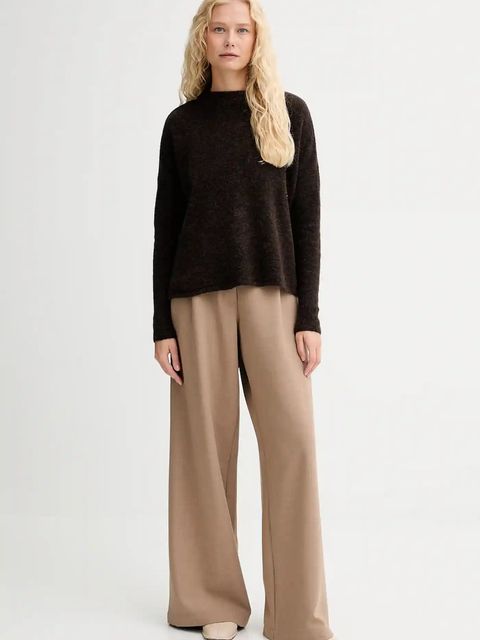 Sessun spodnie damskie kolor beżowy szerokie high waist 25107000