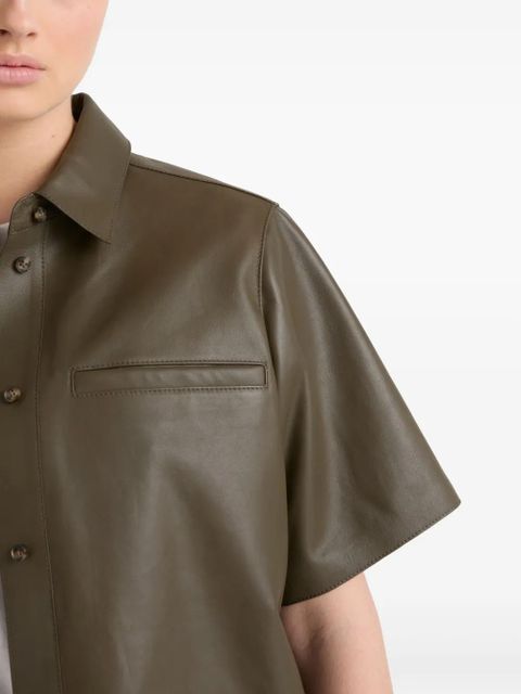 Yves Salomon cropped leather overshirt - Green